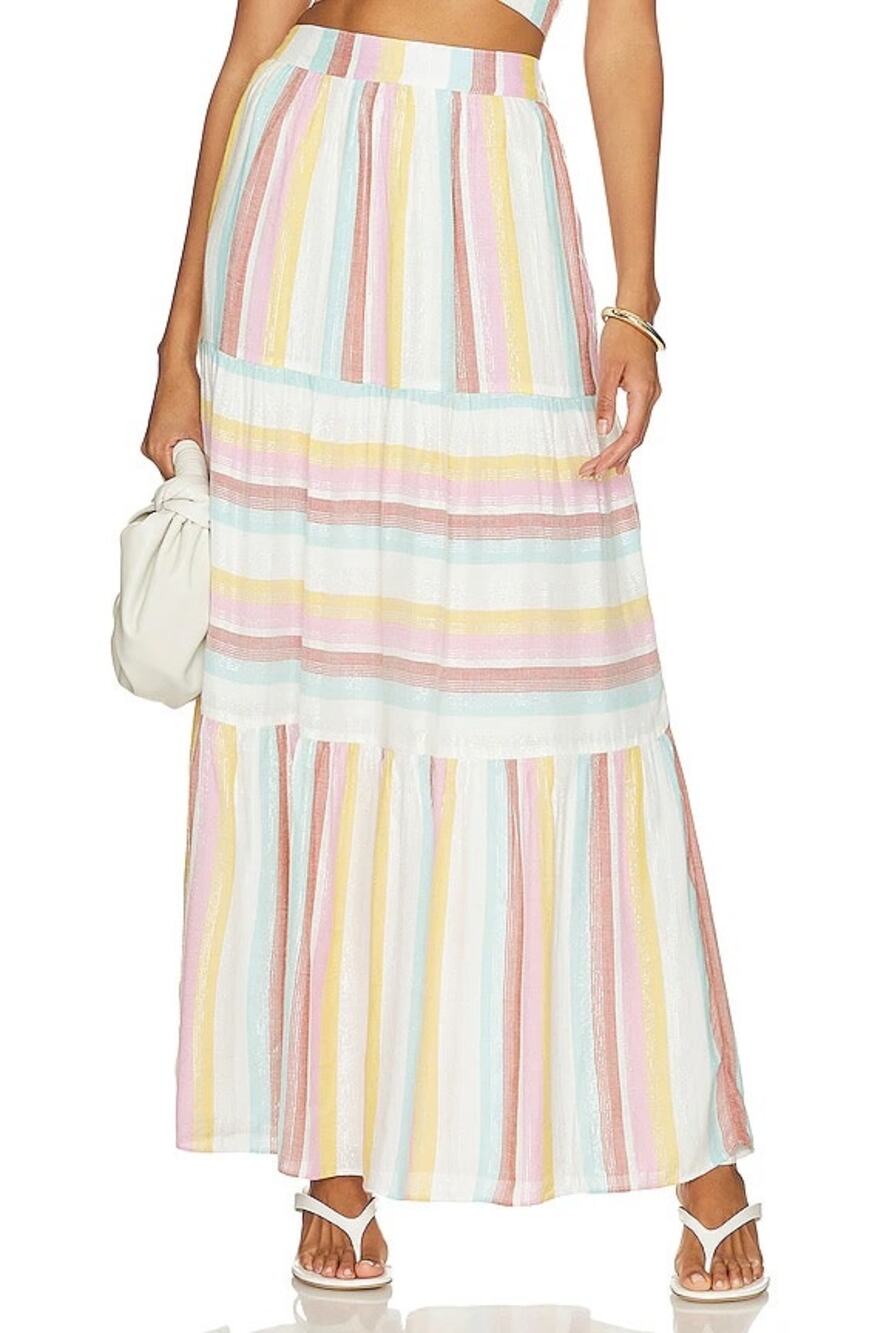 L*Space Bondi Striped Tiered Maxi Skirt in Almafi Coast Size S